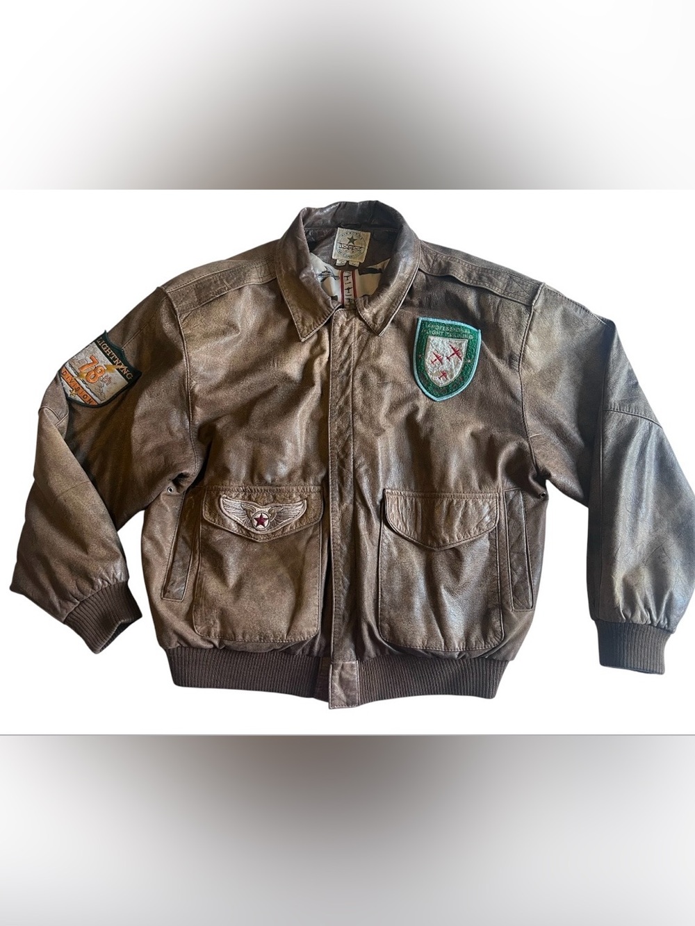 Vintage Paris Sport Club Wings of Adventure Leather Flight Bomber Jacket L